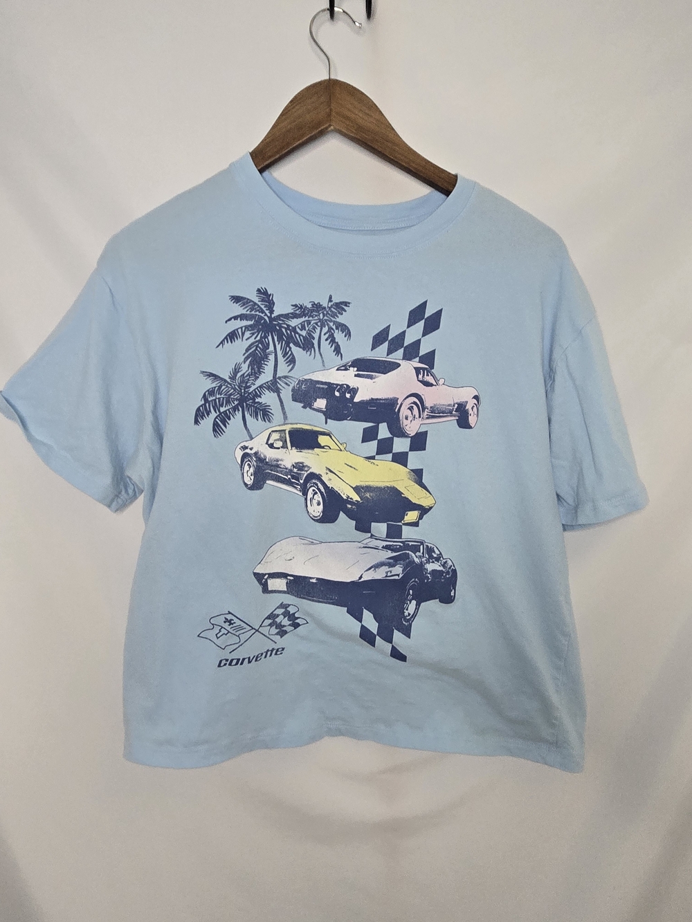 Corvette Graphic Tee - Light Blue with Yellow Accent Large